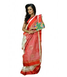 Glorious Red & Cream Colour Traditional Tasar Silk Saree DSCA0095